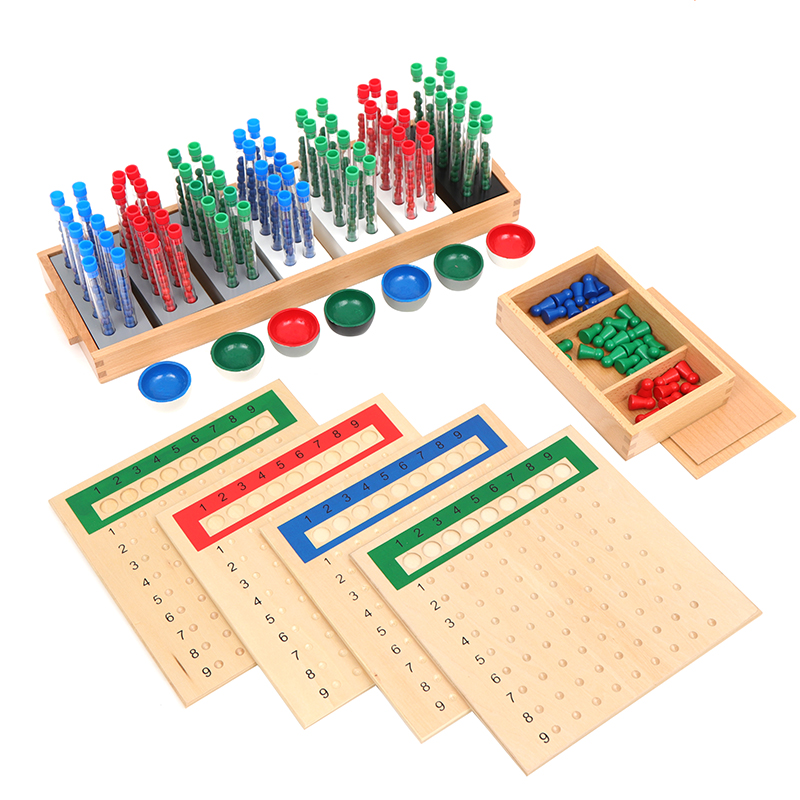 Board Game Youtube - Montessori-Mathematikmaterialien, lange Divisionsröhren mit Holzbrettern, Matheaktivitäten